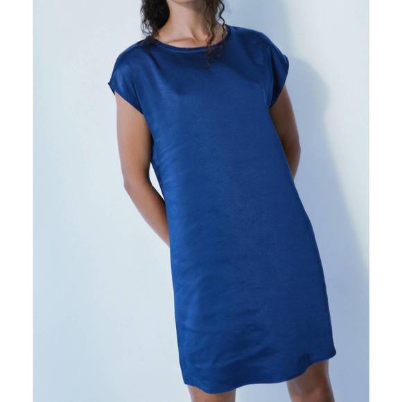 NEW MELISSA NEPTON ezra satin mini dress in summer navy - Picture 1 of 2